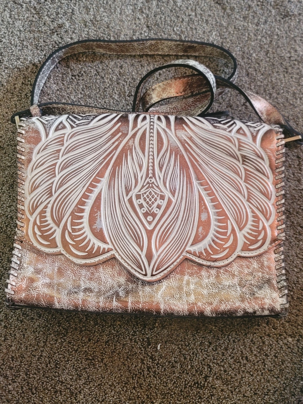 Patricia Nash Santillana Tooled Leather Crossbody Bag - Copper Tan